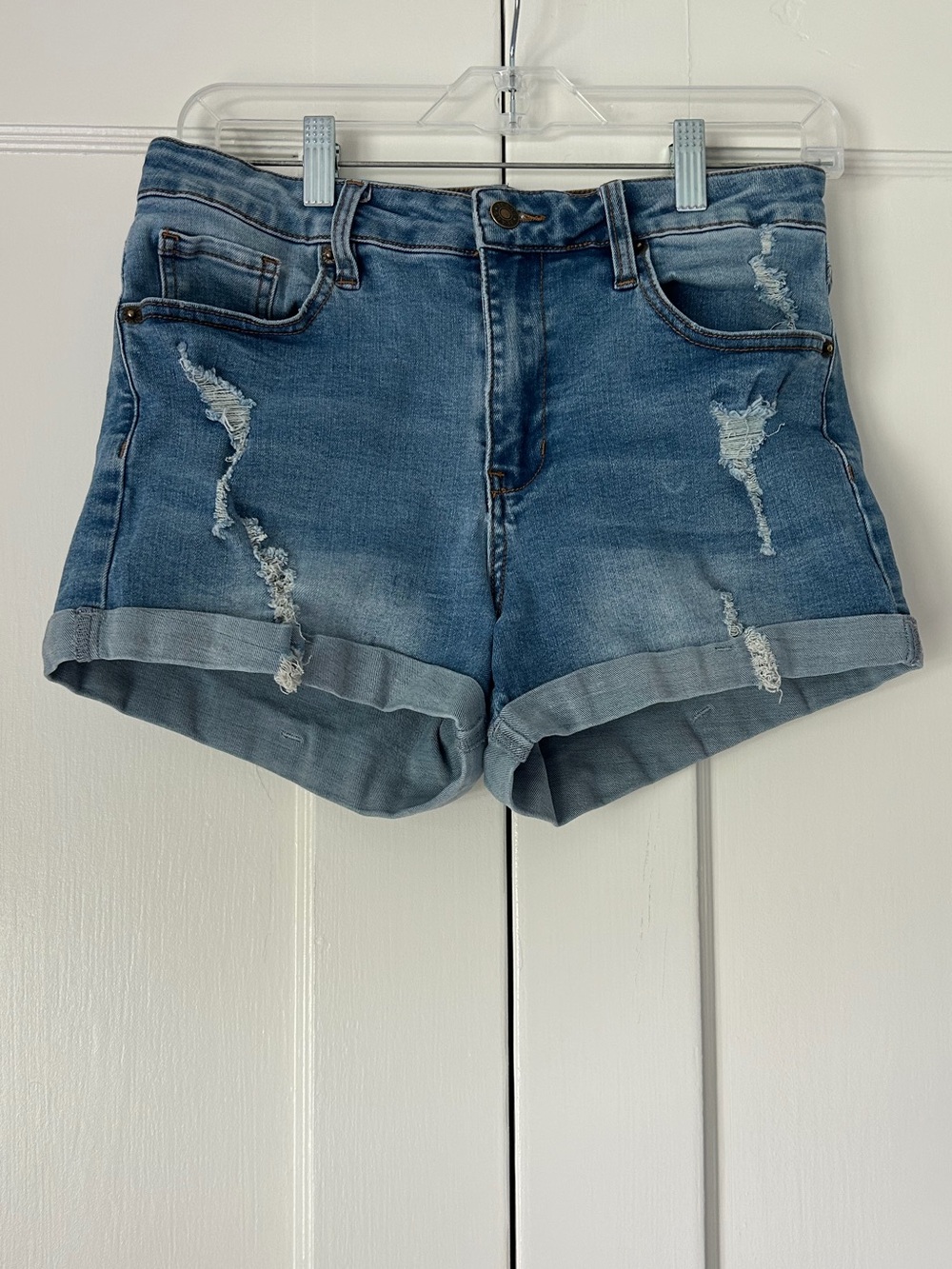 Jean Shorts Womens High Waisted Roll Hem Distressed Denim Shorts Stretchy Size M